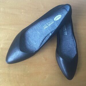 DR. SCHOLL'S  Memory Foam Cool Fit Allow Black Faux Leather Suede Flats Sz 8 M